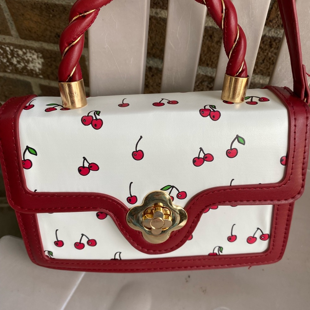 Cherry Print Red and White Women's Bag - Picture 3 of 15